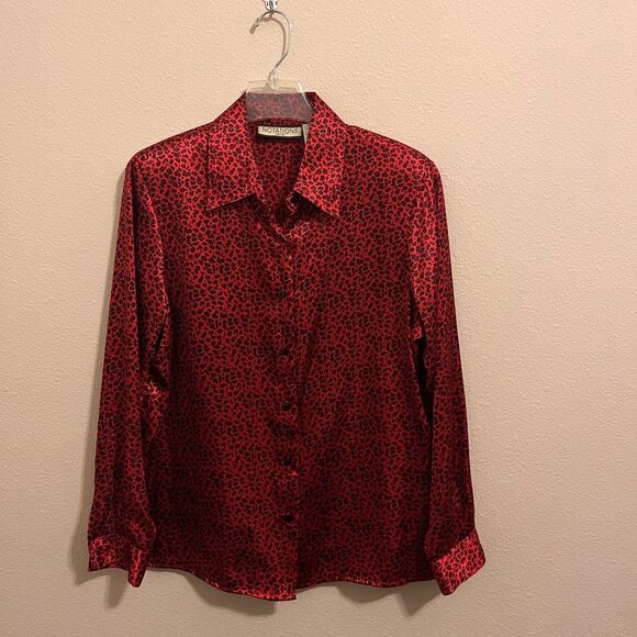 Notations Vibrant Red Animal Silk Print Top - Picture 1 of 3